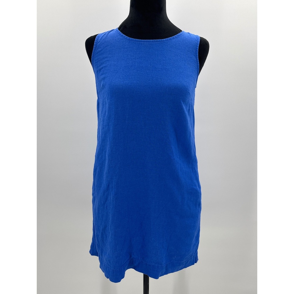 J.Crew Womens Linen Viscose Shift Dress Cobalt Blue Pockets Size P00 NWT CK844 - Picture 3 of 11
